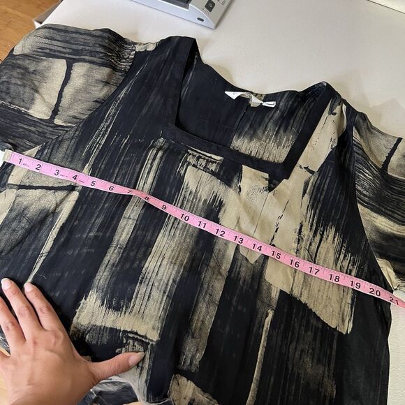 Lyng Designs Dress Womens L Black Tan Abstract Square Neck Lagenlook Oversize - Picture 5 of 12